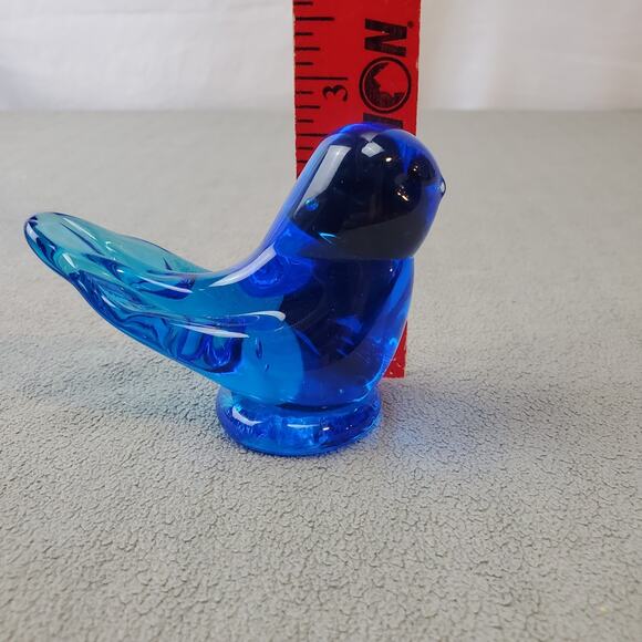 Vintage 93 Signed Leo Ward Bluebird of Happiness Art Glass Adult 4" Colbalt Blue - Picture 7 of 8